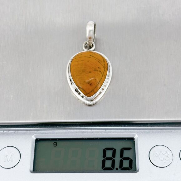 Yellow Jasper Teardrop Pendant | Vintage Sterling Silver 925 - Picture 6 of 6